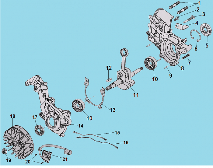 2 КОЛЕНВАЛ - МАХОВИК - МАГНЕТО БЕНЗОПИЛА CHAMPION 237-16