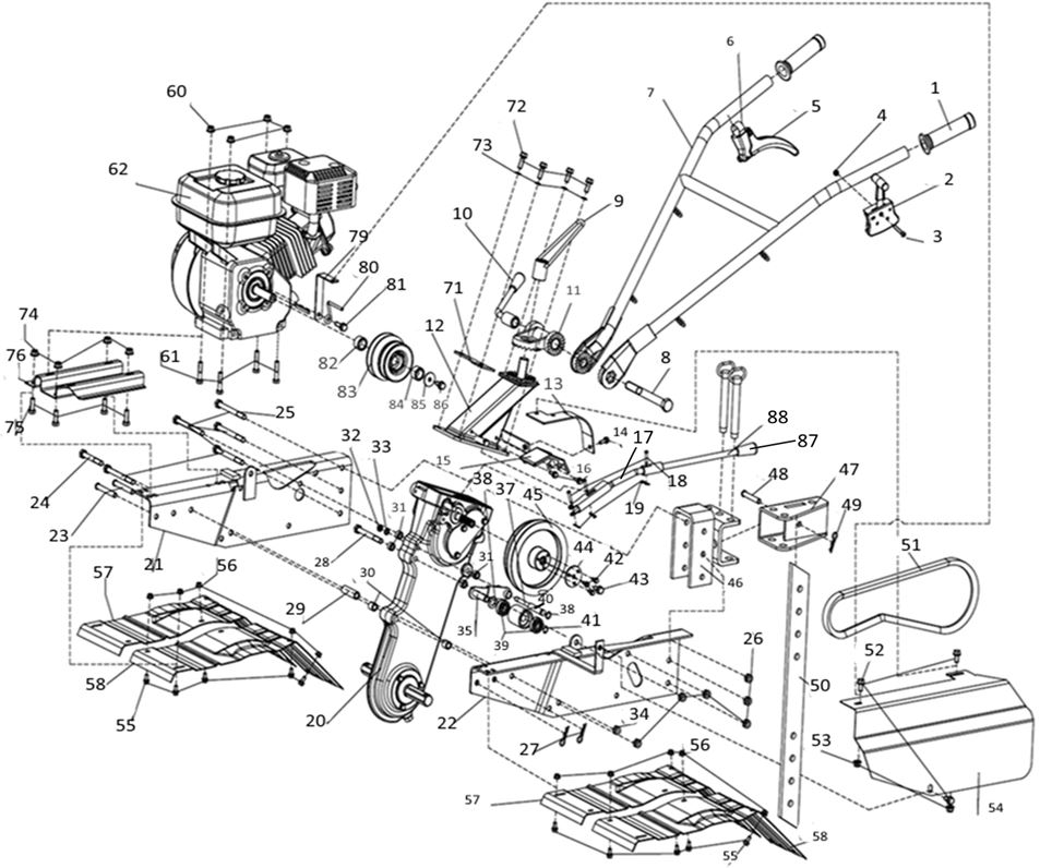 ЗАПЧАСТИ ДЛЯ МОТОБЛОКА БЕНЗИНОВОГО ELITECH КБ 503КМ (ОБЩАЯ)