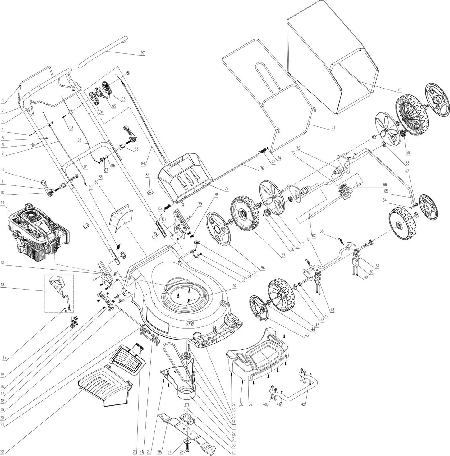 ЗАПЧАСТИ ДЛЯ ГАЗОНОКОСИЛКИ БЕНЗИНОВОЙ ELITECH К 5000B (ОБЩАЯ)